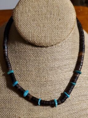Native American Heishi Necklace Vintage Sterling Silver Turquoise